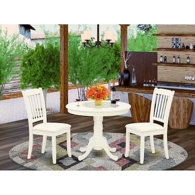 HomeStock 3-Pc Linen White Finish Solid Wood Top-Round Dining Room Set Seats-4
