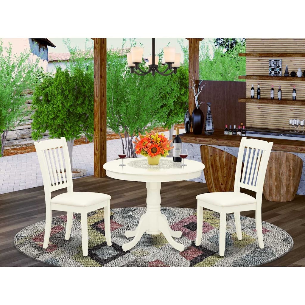 HomeStock 3-Pc Linen White Finish Solid Wood Top-Round Dining Room Set Seats-4