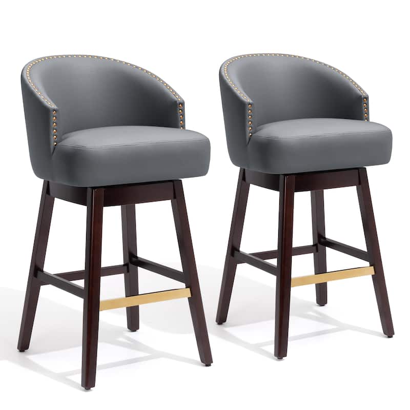 Bar Stools PU Leather / Linen Fabric Upholstered Wood Swivel Barstool Set of 2 or 4