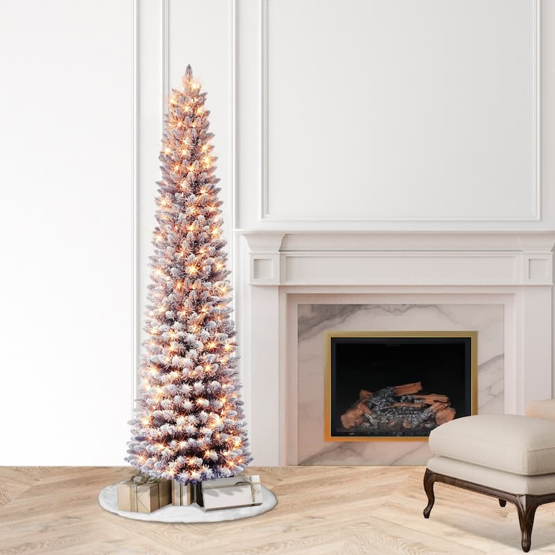 Puleo International 6.5 ft. Pre-lit Flocked Fashion Purple Pencil Artificial Christmas Tree - 6.5 Foot