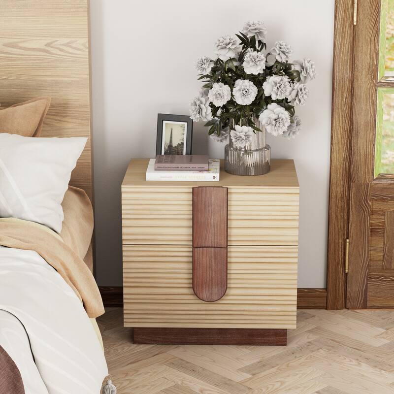 COZAYH Modern Farmhouse Dresser with Grooved Front Design, Spacious Rustic Bedside Chest for Bedroom Light Natural Wood Finish