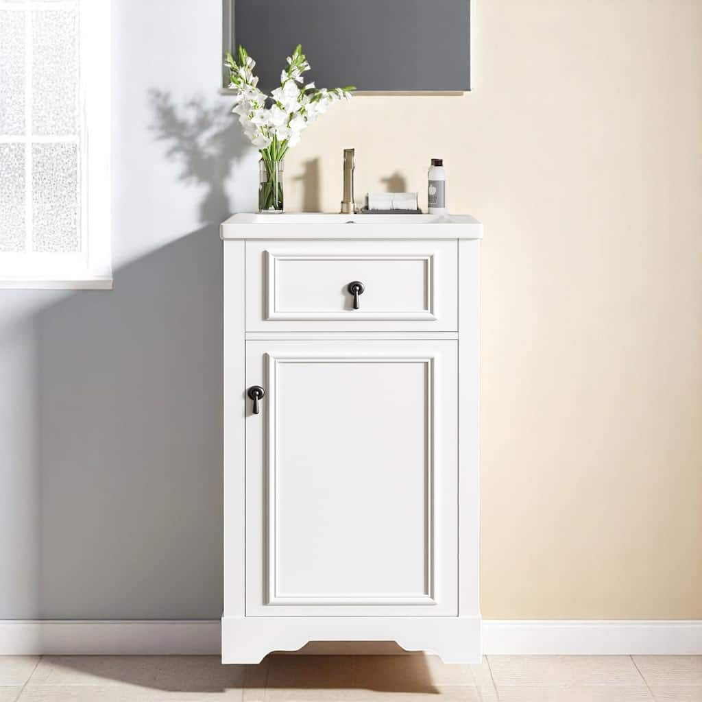 Freestanding 20" Bathroom Cabinet with Ceramic Basin, Undermount Sink, Door Rack & Faux Drawer Design