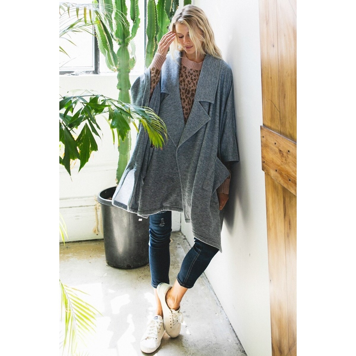 Long Dolman Sleeves and Open Front Oversize Trench Jacket 