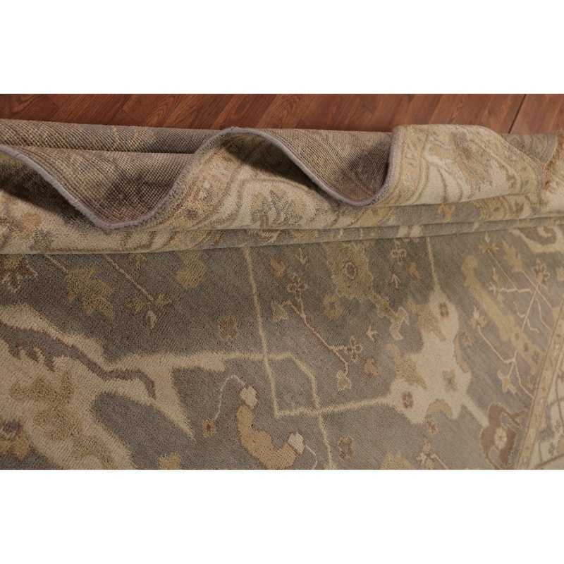 Gray Transitional Oushak Area Rug Hand-Knotted Floral Wool Carpet - 7'11"x 9'9"