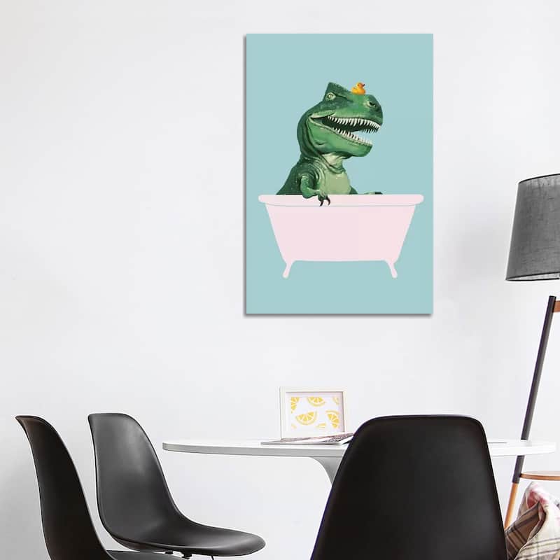iCanvas "Playful T Rex In Bathtub In Green" by Big Nose Work Canvas Print - 40x26x1.5
