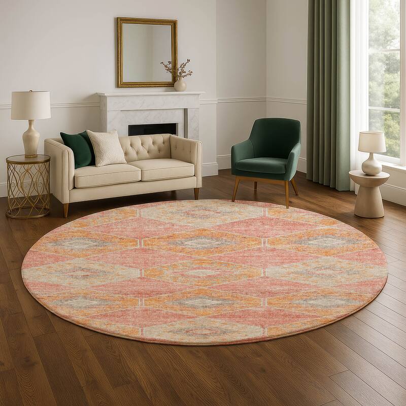 Premium Washable Super Soft Modern Global Mayfield Rug - Coral - 8' x 8'