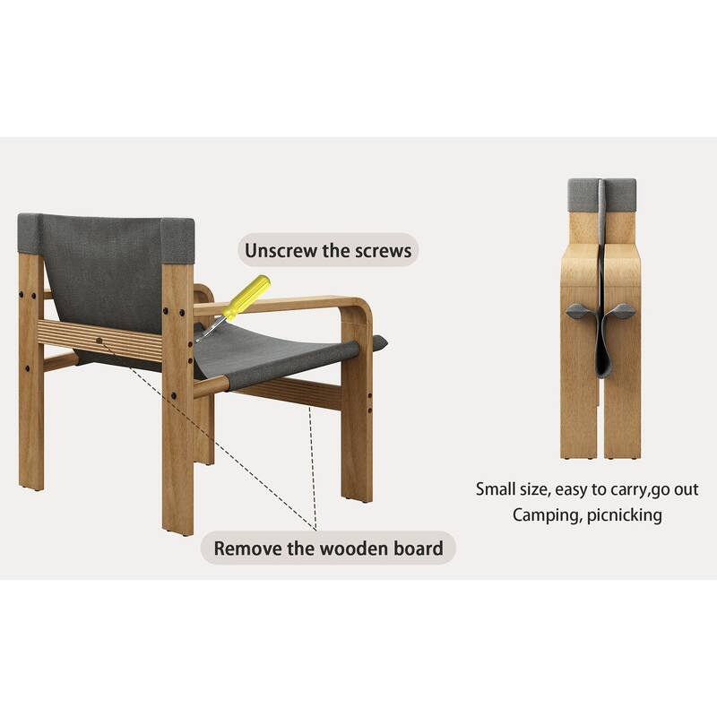 GDFStudio - Oak Wood Frame Linen Fabric Armchair for Living Room, Bedroom, Balcony