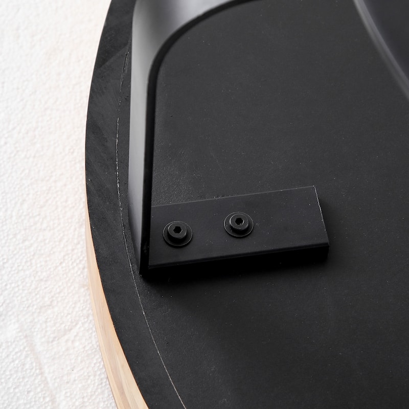 GDFStudio Calvion Round Pine Wood Coffee Table with Steel Frame and Carving Pattern