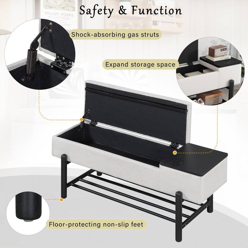 Modern 47.2" Upholstered Storage Bench with Hidden Compartment for Entryway and Living Room