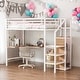 preview thumbnail 1 of 22, Twin Size Metal Loft Bed with Desk and Metal Grid, Stylish Metal Frame Bed with Lateral Storage Ladder and Wardrobe White