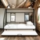 preview thumbnail 1 of 18, Metal Full Size House Bed with Trundle and Built-in Shelf and Grid,Kids and Baby Black