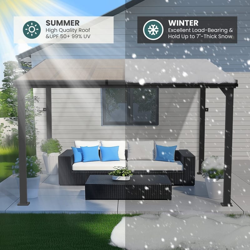 Hardtop Outdoor Gazebo Pergola Aluminum Framed with Sloping Pitched Roof for Garden, Patio, Backyard