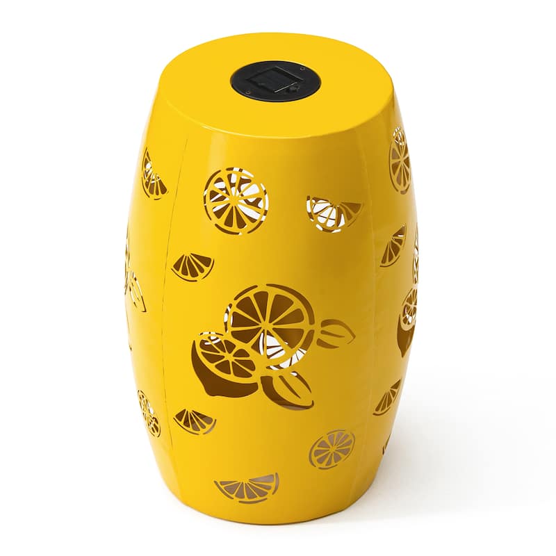Glitzhome 18.5" Cutout Drum Silhouette Solar Garden Stool