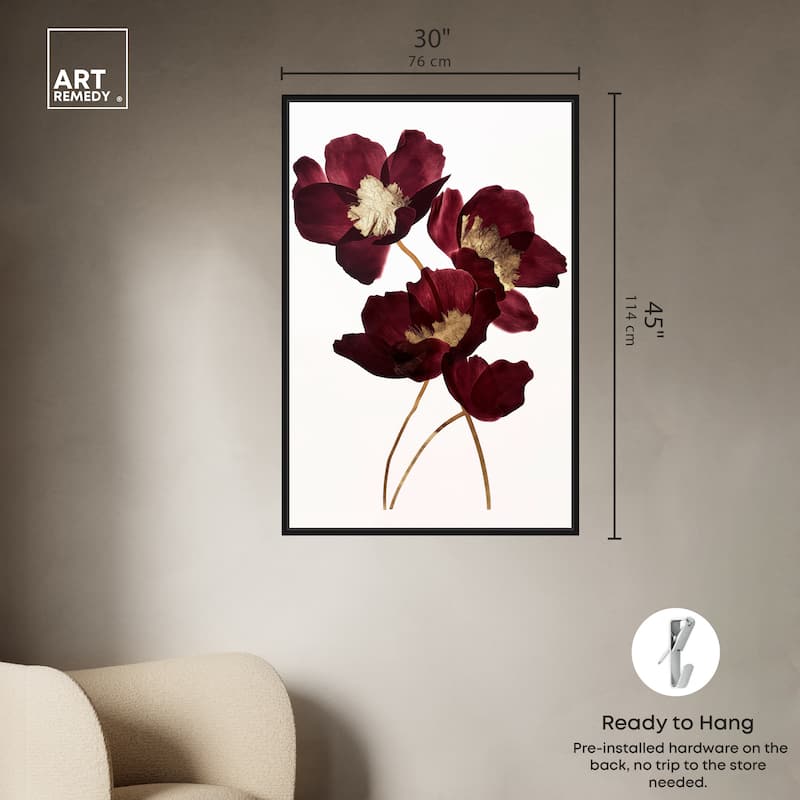 Art Remedy Wine Flowers Framed Floral Fine 1 Piece Canvas Wall Art