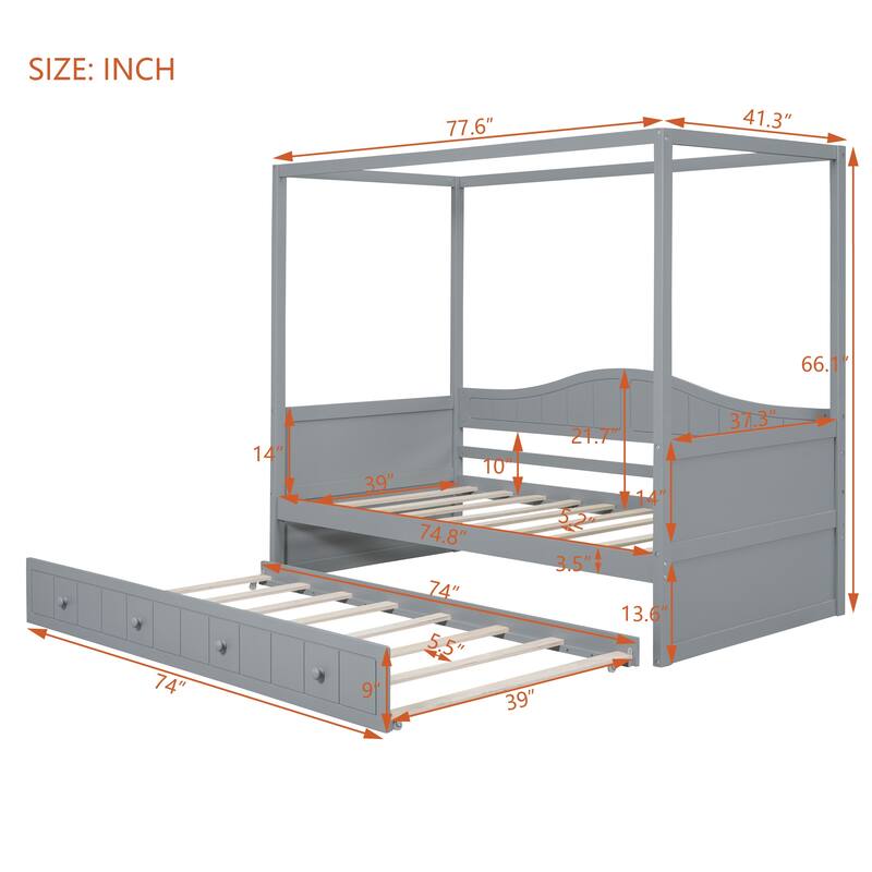 Canopy Day Bed with twin size Trundle