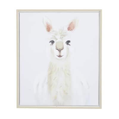 Canvas Llama Living Room Framed Wall Art with Brown Frame - White - CosmoLiving by Cosmopolitan