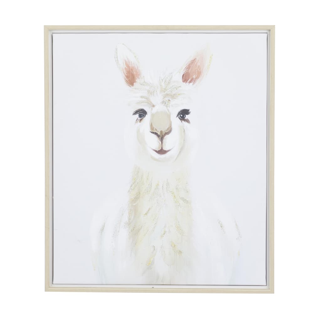 Canvas Llama Living Room Framed Wall Art with Brown Frame - White - CosmoLiving by Cosmopolitan