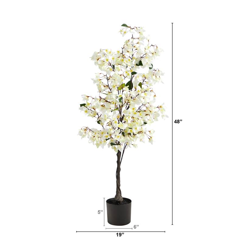 4 Ft Artificial Tree - Indoor Decorative Accent Plant with Flowers - Green - 61 Inches and Over