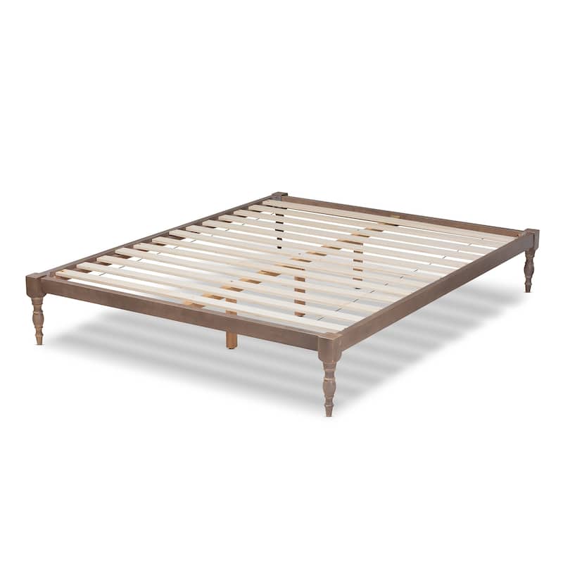 Queen Size Platform Bed Frame - Antique Oak Wood Bed - Modern Bedroom Furniture - Floor Mount Design