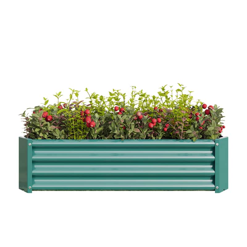 Anmytek Raised Metal Garden Bed Corrugated Green Planter Box for Vegetables Flowers Outdoor