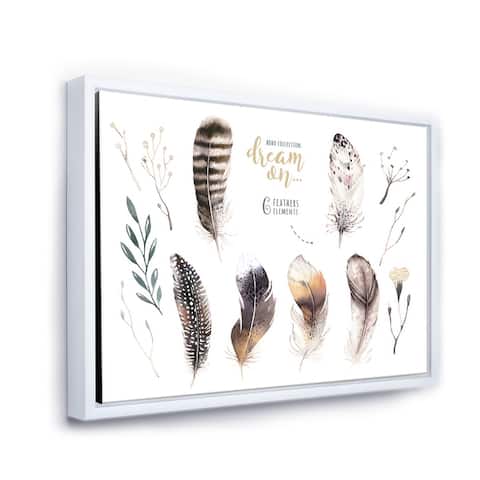 Designart 'Orange VIbrant Boho Feathers' Bohemian & Eclectic Framed Canvas Wall Art Print