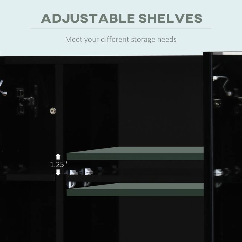High Gloss Black MDF LED Bathroom Mirror Cabinet with Adjustable Shelves - 35.5" W x 6" D x 25.5" H