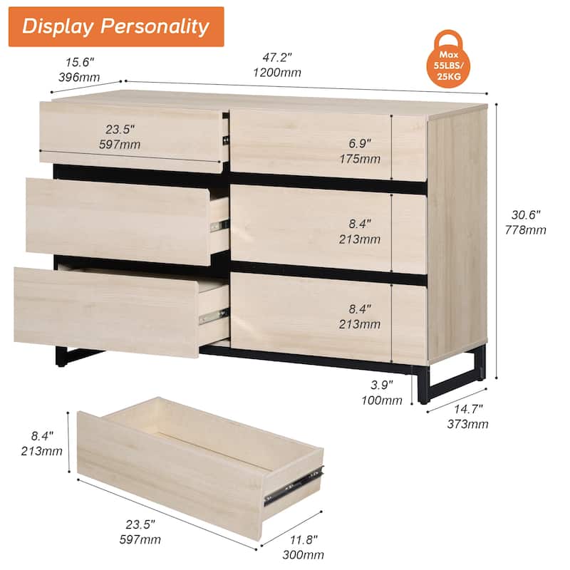 WAMPAT Dresser for Bedroom, Closet Organizers and Storage with Drawers, Chest of Drawers with Metal Base, Modern Wooden Dresser