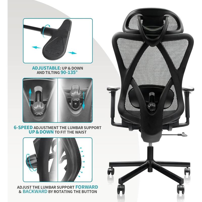 Adjustable Mesh Office Chair with Tilt Function, Lumbar Support, and Swivel Wheels for Home and Office Use
