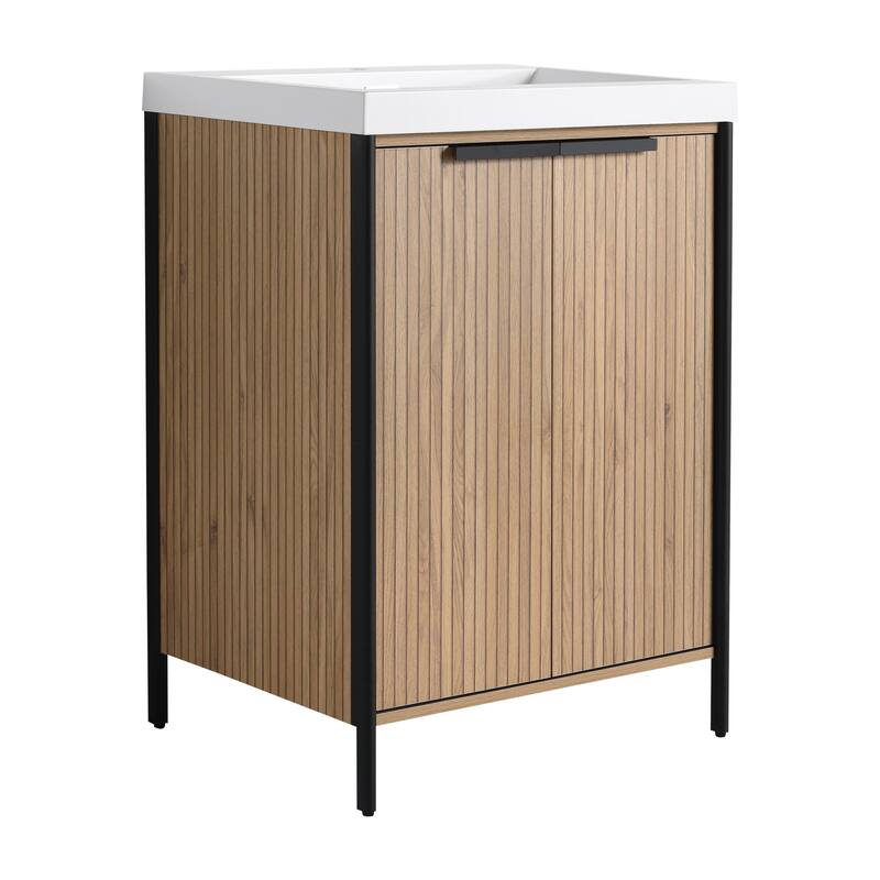 36" Freestanding Bathroom Vanity with Ceramic Sink, 2 Doors and 2 Drawers, Modern Grey Finish,8" Faucet Mount