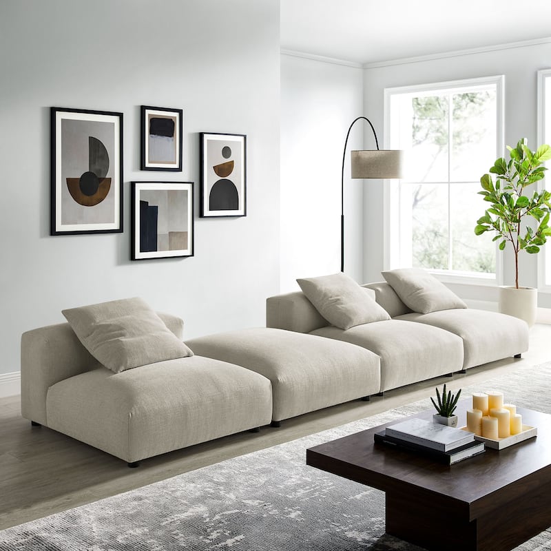 Solace 4-Piece Modular Upholstered Fabric Sectional Sofa - Linen