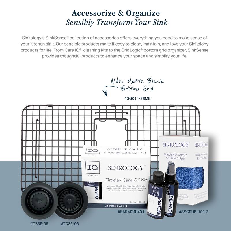 Grace Matte Black Fireclay 34″ Single Bowl Quick-Fit Farmhouse Apron Front Undermount Kitchen Sink and Drain