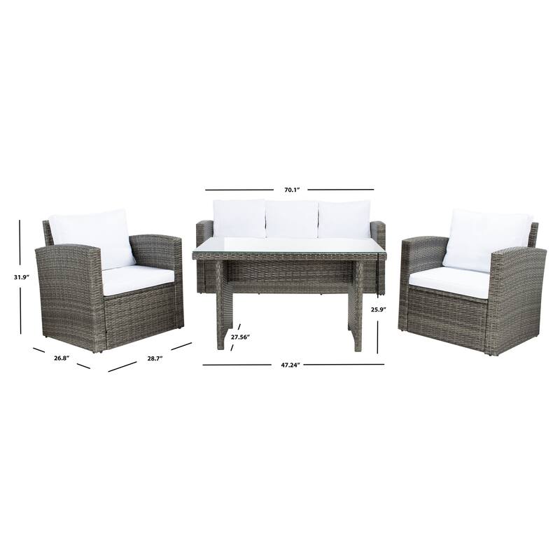 SAFAVIEH Outdoor Living Nyra 4-Piece Patio Dining Set - 70"W x 32"D x 27"H