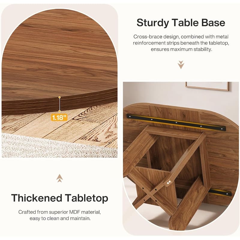 59-Inch Wood Oval Dining Table with Storage Shelf for 4-6