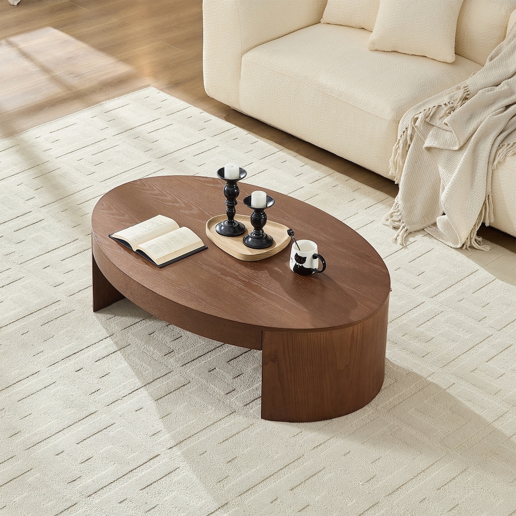 Oval Coffee Table Simple Center Table for Living Room, Walnut Side Table Sofa Table Accent Table Tea Table