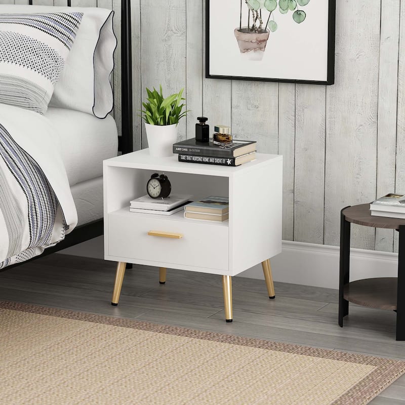 19.5"W Nightstand With 1 Drawer 1 Shelf and Metal Legs