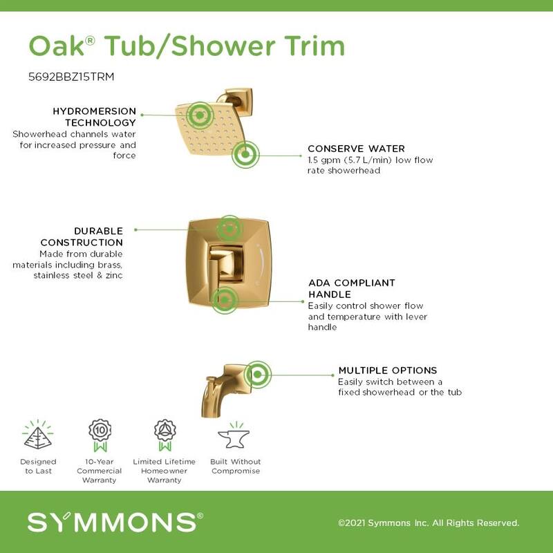 Symmons 569215TRM Oak Tub and Shower Trim Package with 1.5 GPM Single