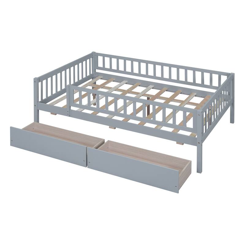 Full Size Daybed with Two Drawers, Gray, Space-Saving, Multi-Functional