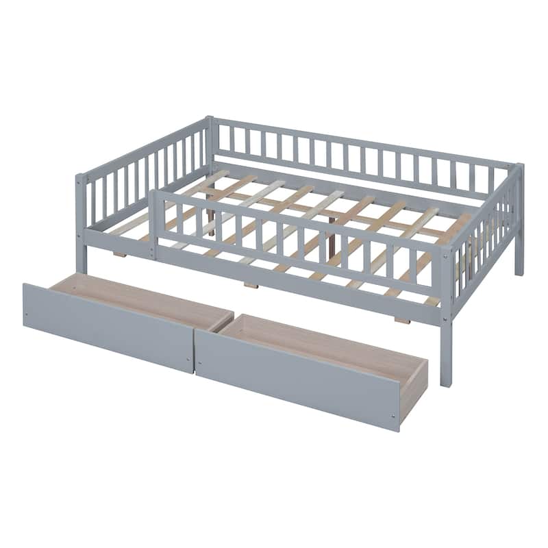 Gray Full Size Modern Style Pine Wood Daybed with Two Storage Drawers for Bedroom or Livingroom