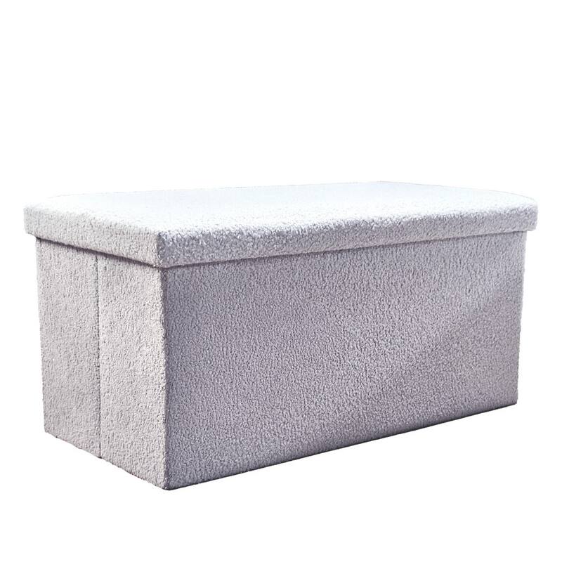 HomeRoots 30" White Boucle Storage Ottoman