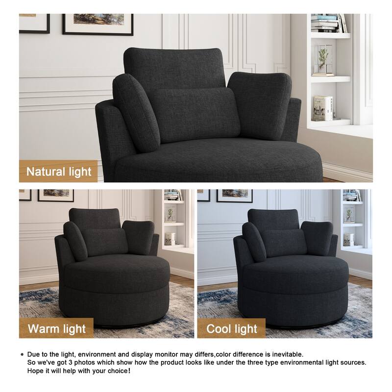Modern Swivel Barrel Chair, Upholstered Swivel Accent Chair for Living Room