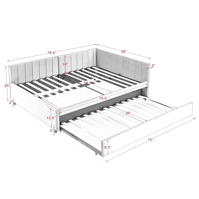 Full Size Daybed with Trundle Upholstered Tufted Sofa Bed, Sofa Bed Frame with Comfortable Backrest and Armrests