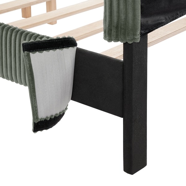 Furniture of America Modern Corduroy Queen Size Platform Bed, No Box Spring Needed