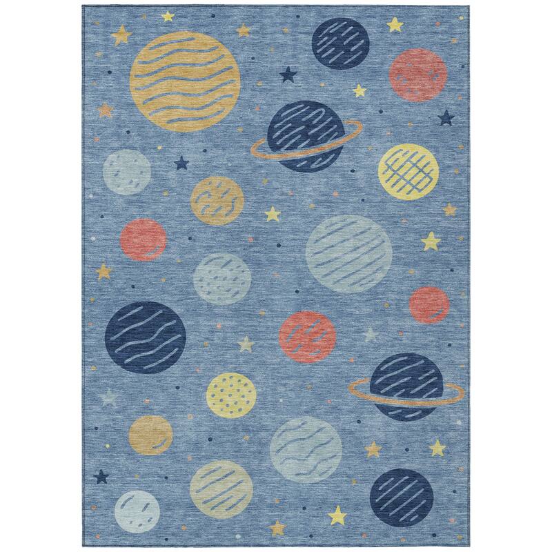 Machine Washable Indoor/ Outdoor Modern Planets Chantille Rug