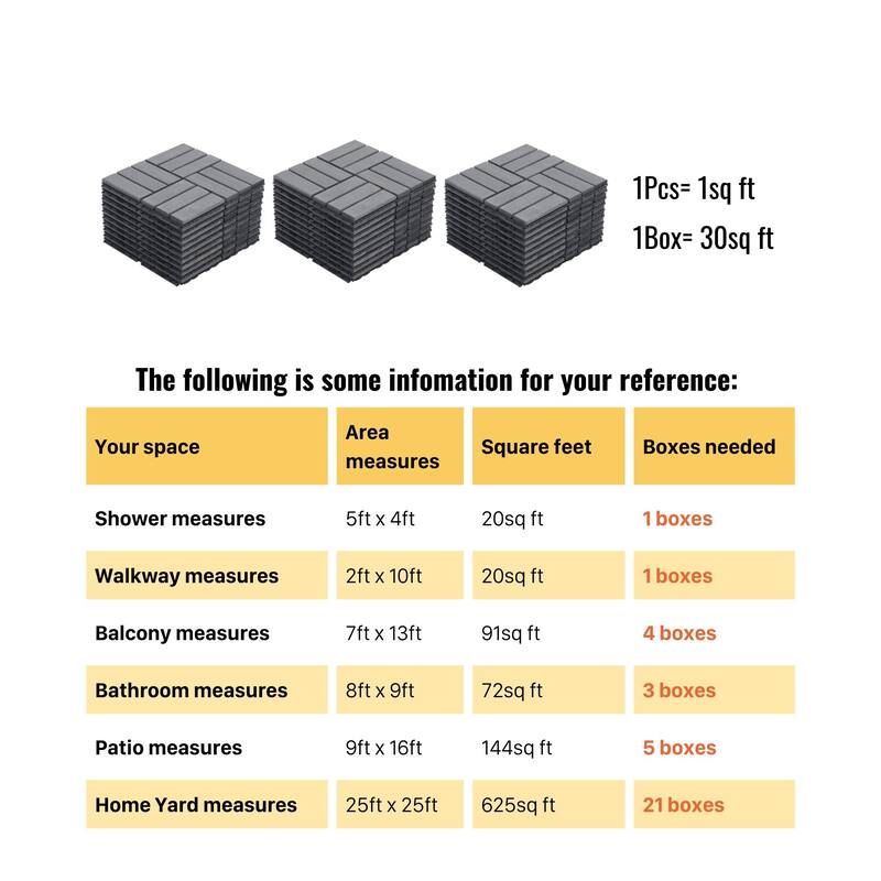 30 Pieces 12"x12" Wood Deck Tiles Outdoor Patio Flooring Waterproof Anti-Mildew DIY