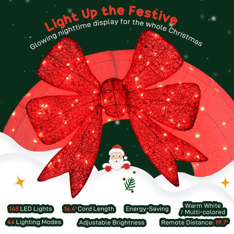 Outsunny 36in Lighted Xmas Wreath: Dual-Color LED, 44 Modes, Indoor/Outdoor