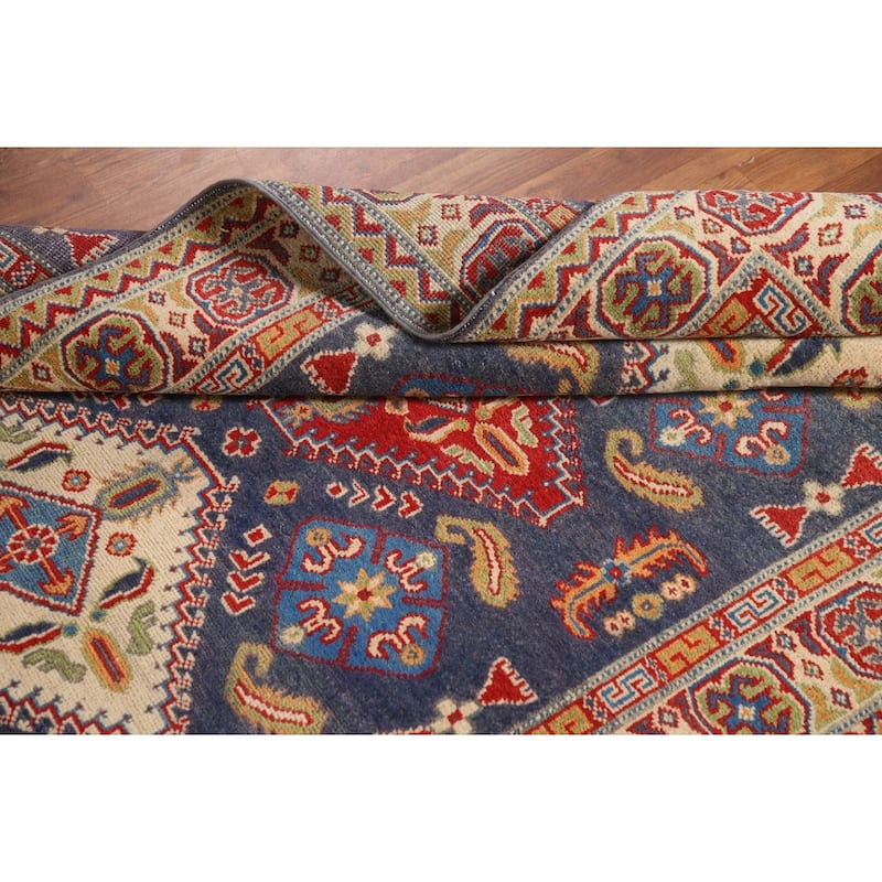 Navy Blue Kazak Area Rug Hand-Knotted Wool Carpet - 4'2" x 6'3"