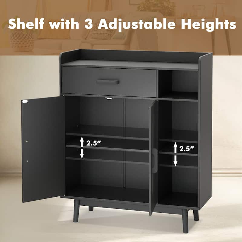 Gymax Floor Storage Cabinet Free Standing Cupboard Chest w/1 Drawer 2