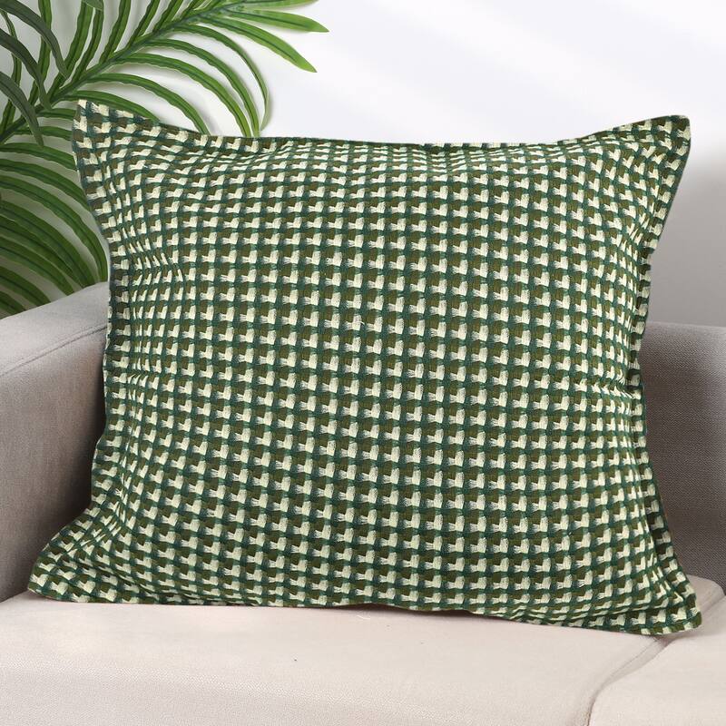 Plaid Throw Pillow Covers Decorative Pillow Cases Retro Cushion Covers - Green Grid - 20 x 20 Inch