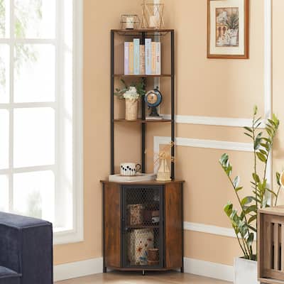 VECELO 5-Tier Corner Cabinet, Tall Storage Shelf, Bookshelf Display Shelves Rack for Living Room, Kitchen, Balcony, Small Space