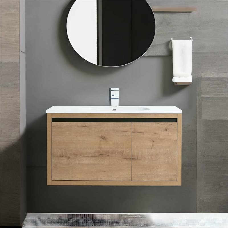 Imitative Oak 36 Inch Bathroom Vanity With Gel Sink - Imitative Oak